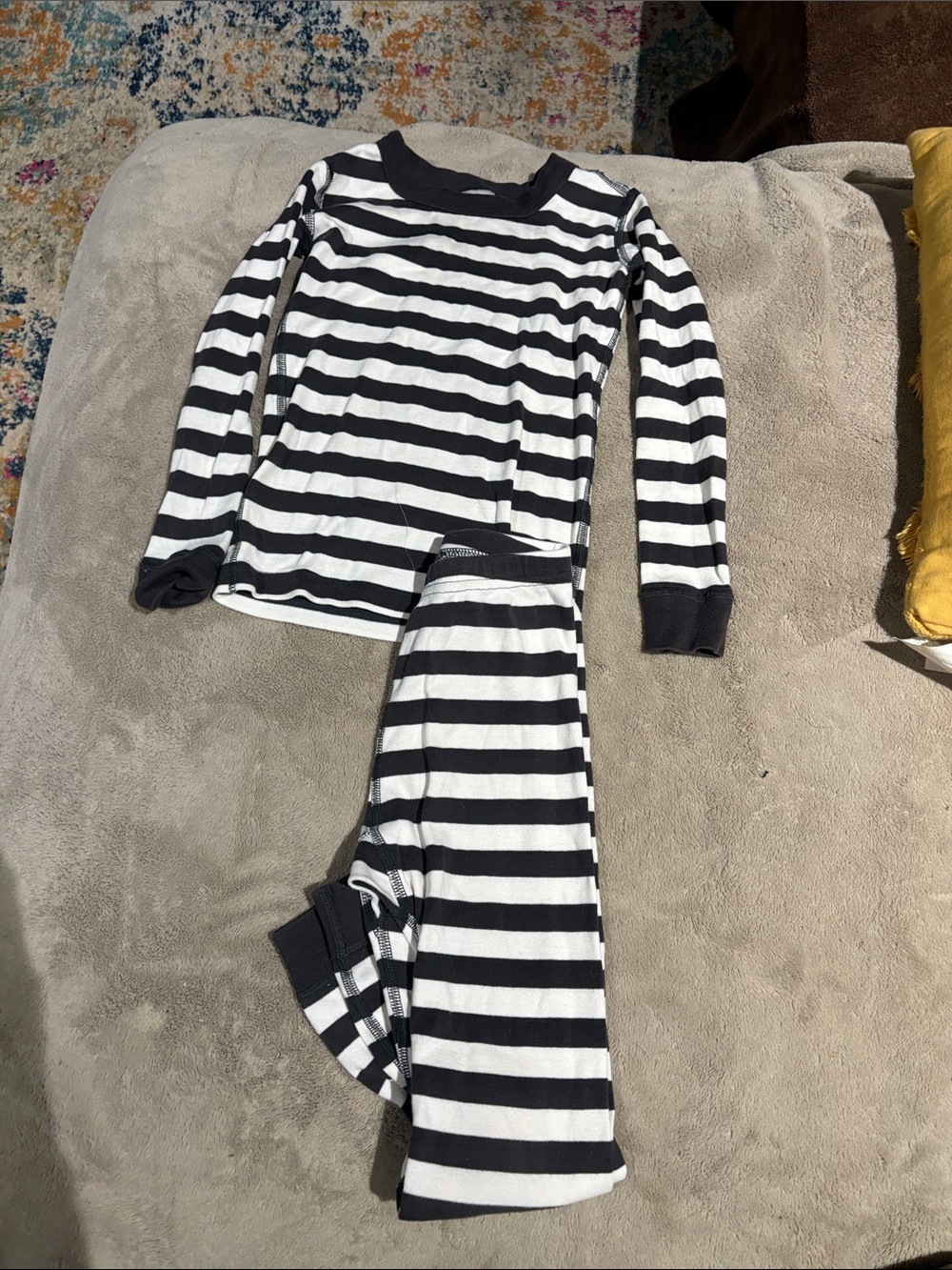 Black & White Striped Kids Pajama Set - Cozy Long Sleeve Top & Pants